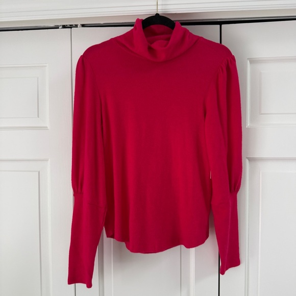 Anthropologie Puff-Sleeved Turtleneck Top Fuchsia Pink NWT - Picture 4 of 8